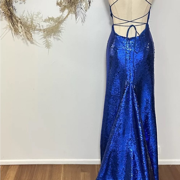 Sherri Hill Bright Blue Sequin Strappy Back Formal Dress Size 4 Prom Homecoming - Picture 4 of 15